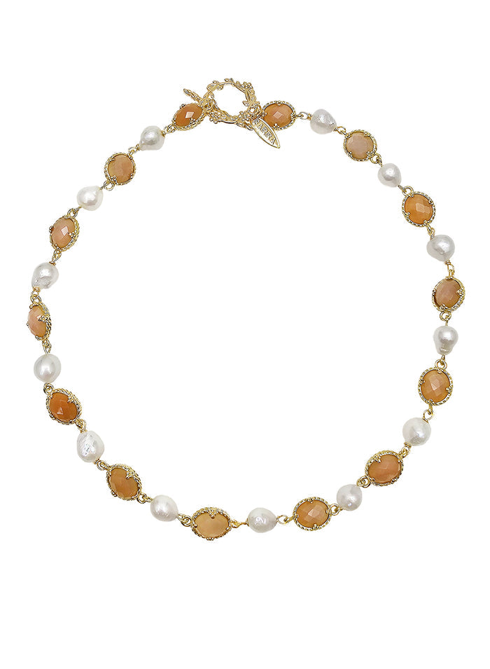 Freshwater pearls With Orange Moonstone Statement Necklace PN044