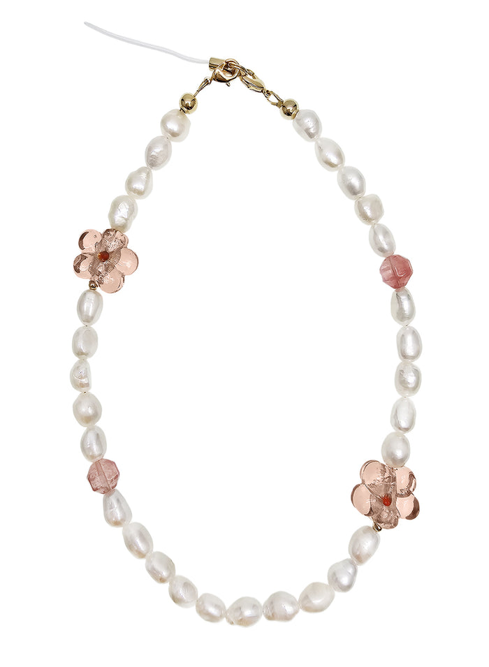 Freshwater Pearls With Pink Flowers Lovely Phone Strap PC052