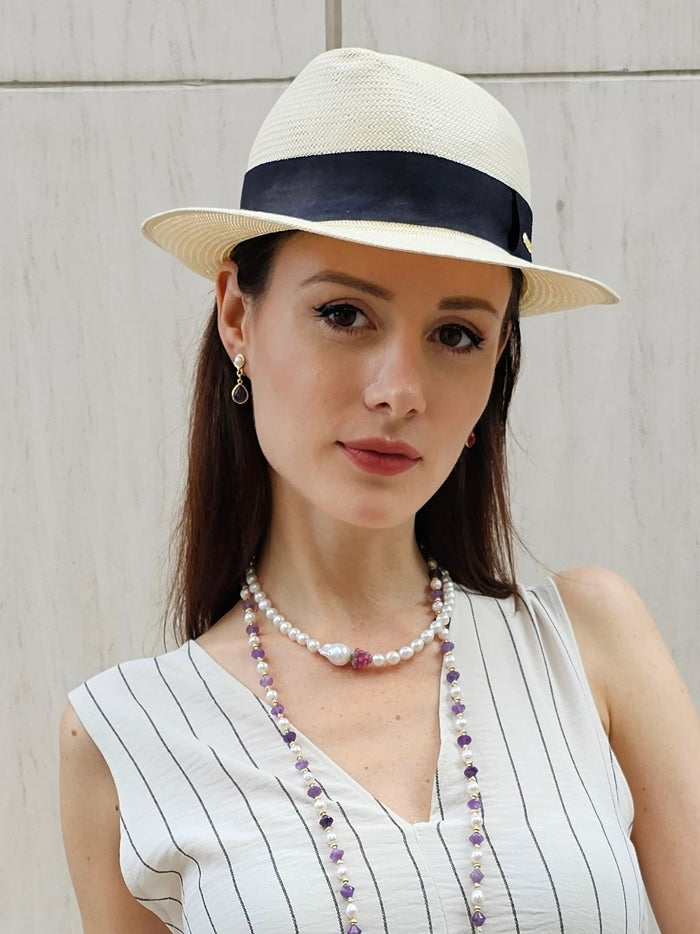 Freshwater Pearls With Raspberry and Baroque Pearl Necklace PN011