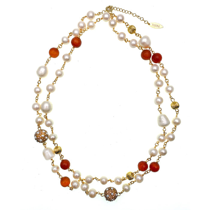 Freshwater Pearls with  Red Agate Chain Necklace FN007 - FARRA
