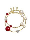 Freshwater Pearls With Red Coral Double Wrapped Bracelet AB005 - FARRA