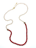 Freshwater Pearls with Red Corals Two Ways Necklace FN008 - FARRA