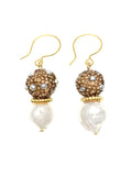 Freshwater Pearls With Rhinestones Bordered Pearls Classic Earrings FE021 - FARRA