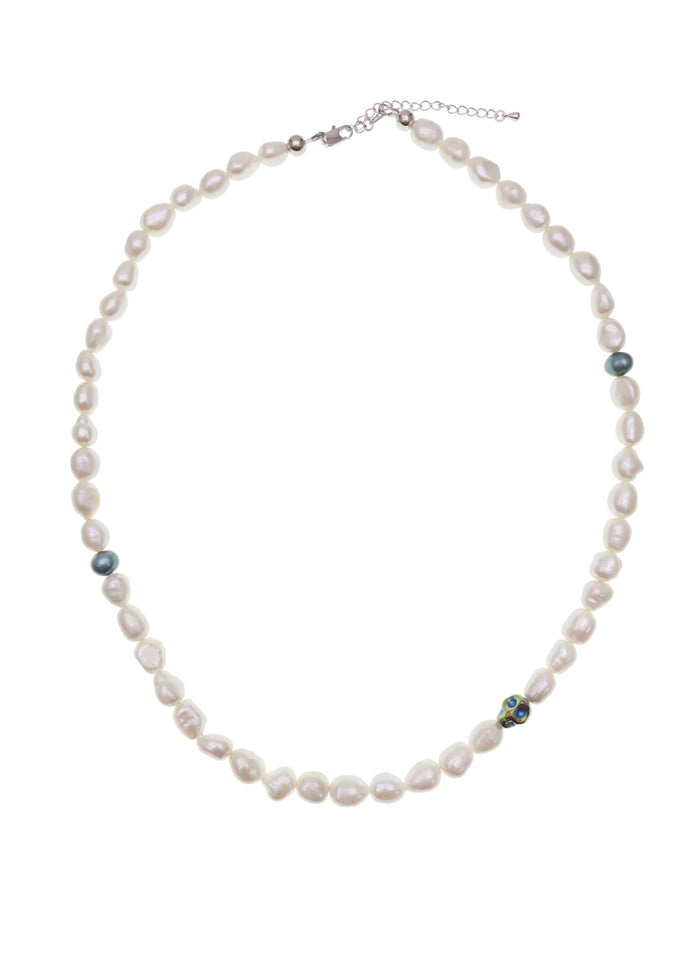 Freshwater Pearls With Skull Mens Necklace MEN12