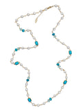 Freshwater Pearls With Turquoise Long Necklace PN018