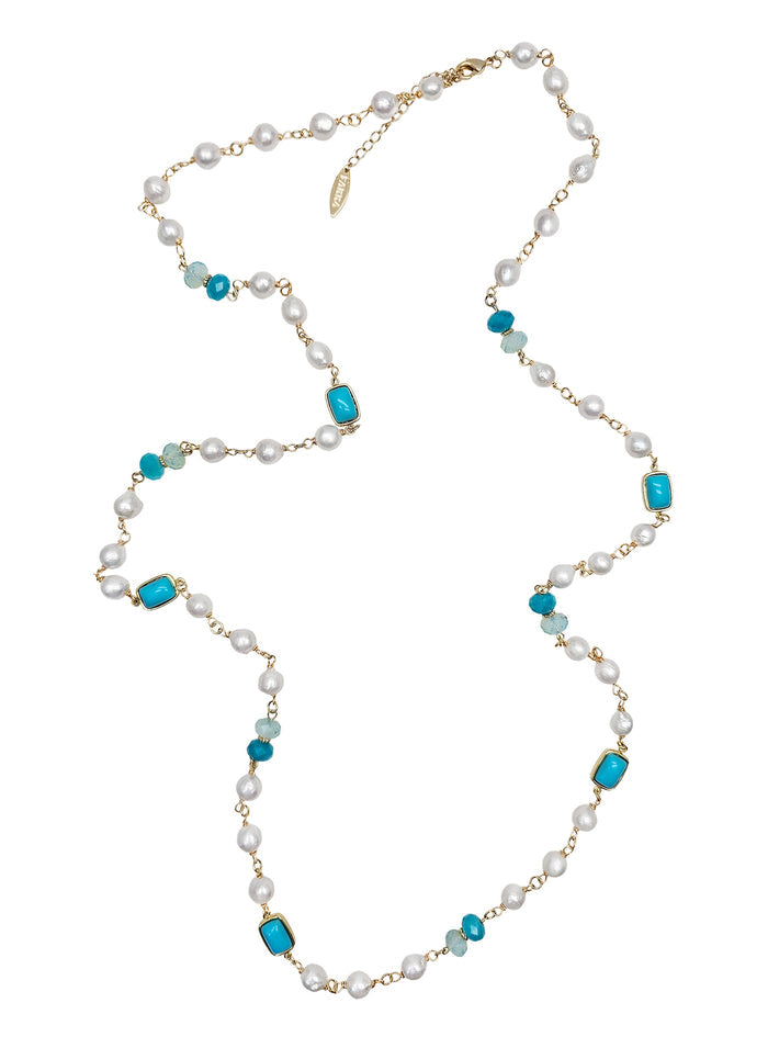 Freshwater Pearls With Turquoise Long Necklace PN018