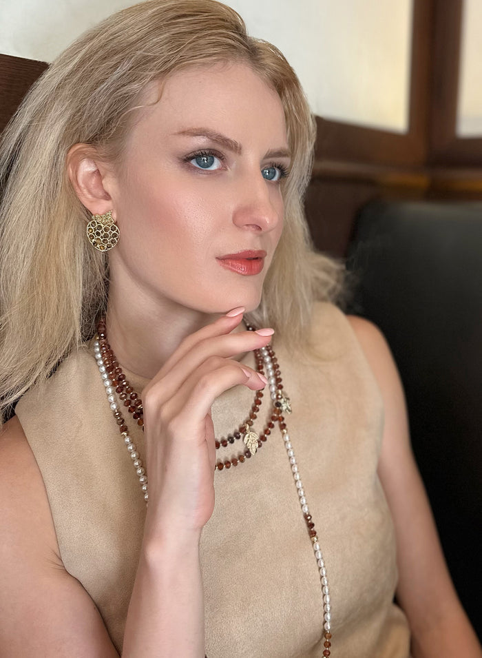 Fruit Shaped Tiger-Eye Statement Earrings KE017 - FARRA
