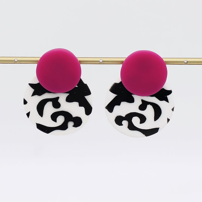Fuchsia, Black and White Lola Statement Earrings - Sylca Designs - Artsy Chunky Jewelry