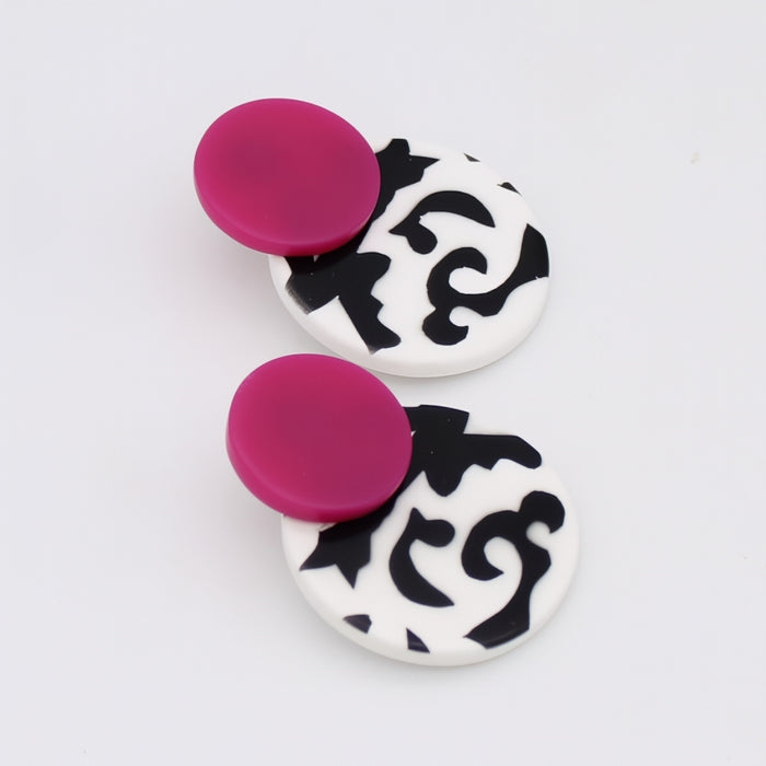 Fuchsia, Black and White Lola Statement Earrings - Sylca Designs - Artsy Chunky Jewelry