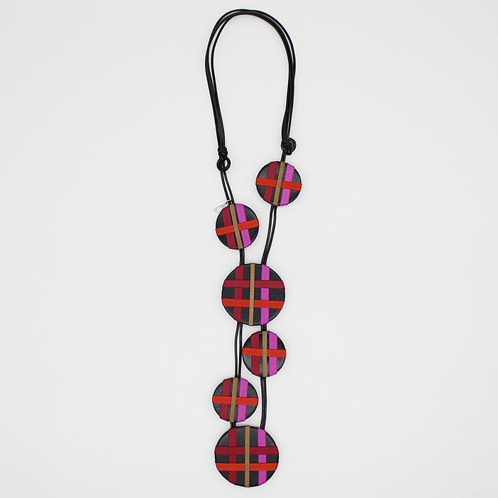 Fuchsia Circles of Ribbon Fiona Necklace - Sylca Designs - Chunky Jewelry