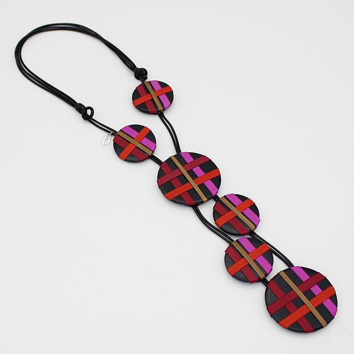 Fuchsia Circles of Ribbon Fiona Necklace - Sylca Designs - Chunky Jewelry