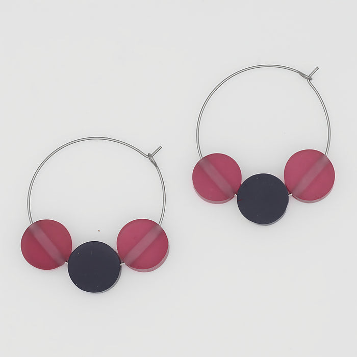 Fuchsia Dot Hoop Dangle Earring - Sylca Designs - Chunky Jewelry