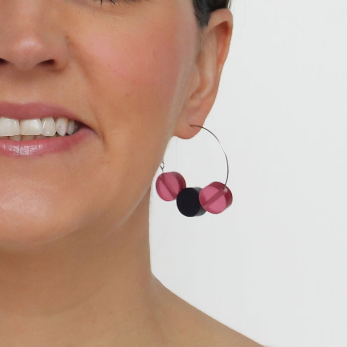 Fuchsia Dot Hoop Dangle Earring - Sylca Designs - Chunky Jewelry