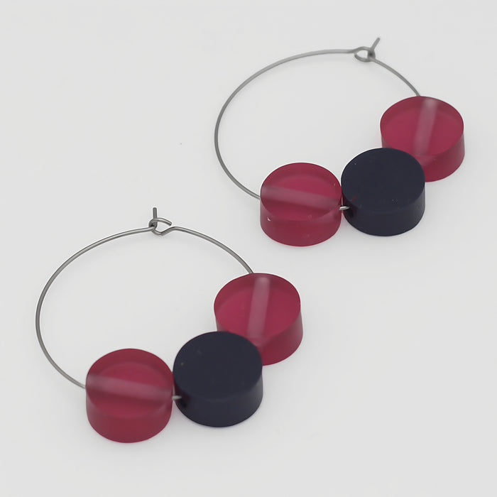Fuchsia Dot Hoop Dangle Earring - Sylca Designs - Chunky Jewelry