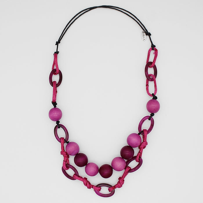 Fuchsia Double Strand Link Necklace - Sylca Designs - Chunky Jewelry