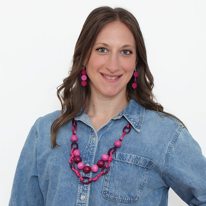 Fuchsia Double Strand Link Necklace - Sylca Designs - Chunky Jewelry