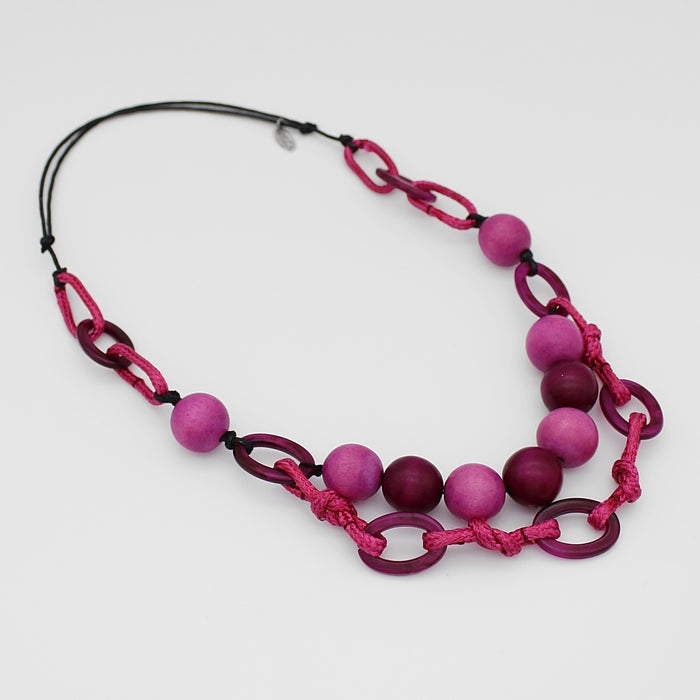 Fuchsia Double Strand Link Necklace - Sylca Designs - Chunky Jewelry