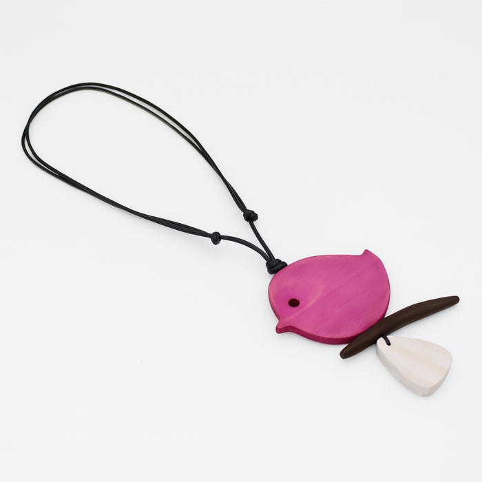 Fuchsia Robin On A Branch Necklace