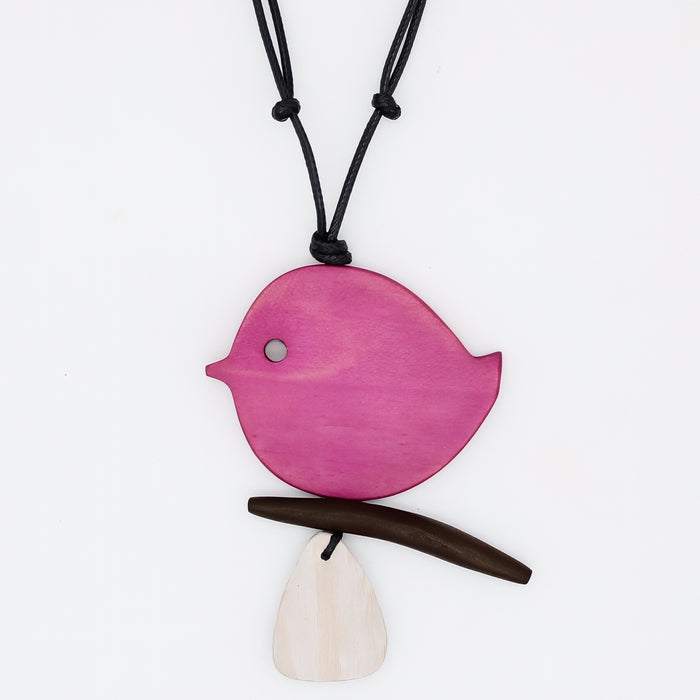 Fuchsia Robin On A Branch Necklace