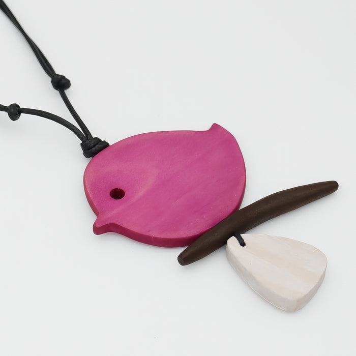 Fuchsia Robin On A Branch Necklace