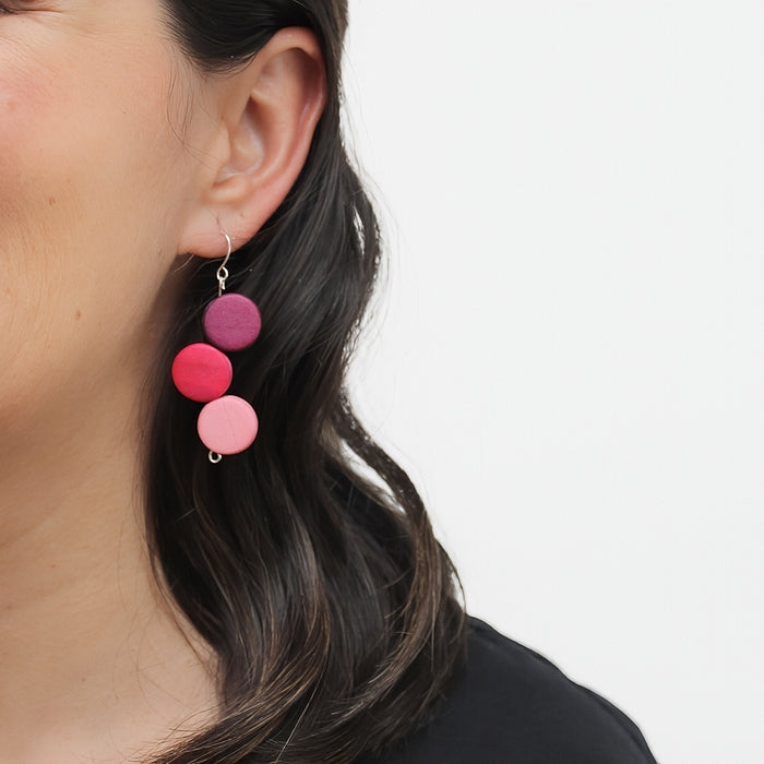 Fuchsia Triple Stacked Earring - Sylca Designs - Chunky Jewelry
