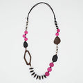 Fuchsia Wood Bead Gabby Necklace - Sylca Designs - Chunky Jewelry