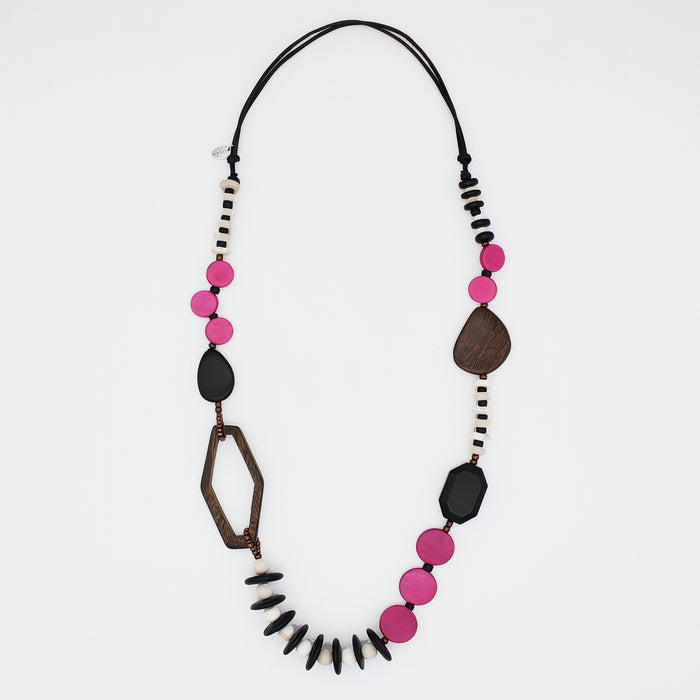 Fuchsia Wood Bead Gabby Necklace - Sylca Designs - Chunky Jewelry
