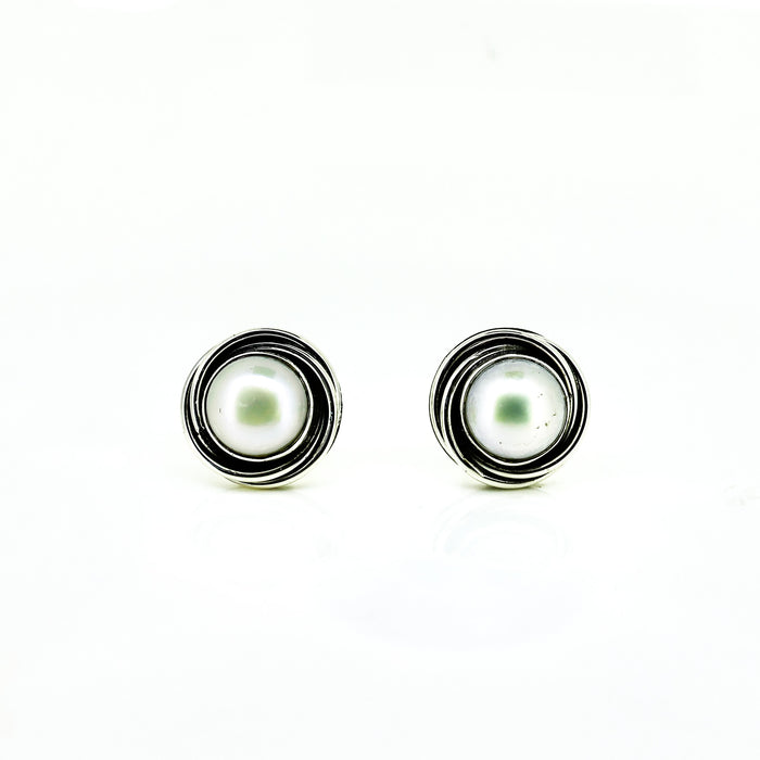 gantheaume sunset pearl stud earrings sterling silver layered circle freshwater pearl broome coastal jewellery australia