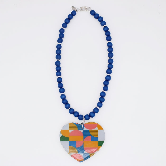 Geometric Decoupage Heart Necklace - Sylca Designs - Artsy Chunky Jewelry