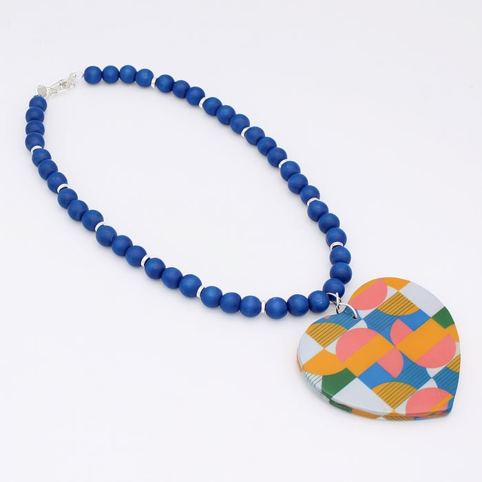 Geometric Decoupage Heart Necklace - Sylca Designs - Artsy Chunky Jewelry