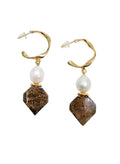 Geometric Tiger-eye Stone With Freshwater Pearls Earrings QE001