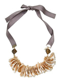 Giant Shell Pendant with Silk Ribbon Statement Necklace QN010
