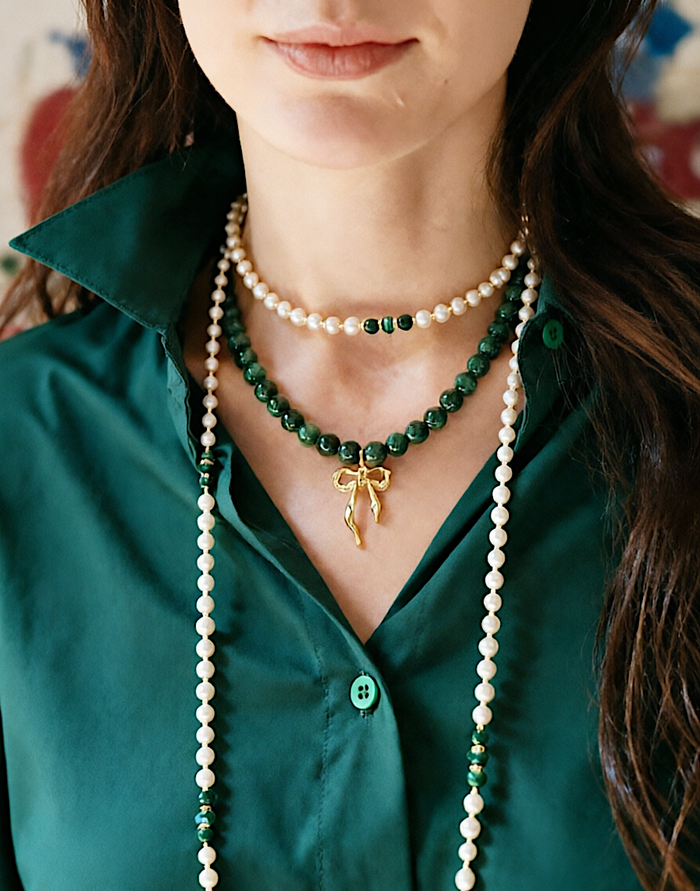 Gift Idea Malachite With Butterfly Knot Pendant Necklace NN034