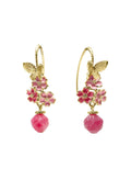 Glazed Flower with Pink Gemstone Dangle Earrings LE002 - FARRA