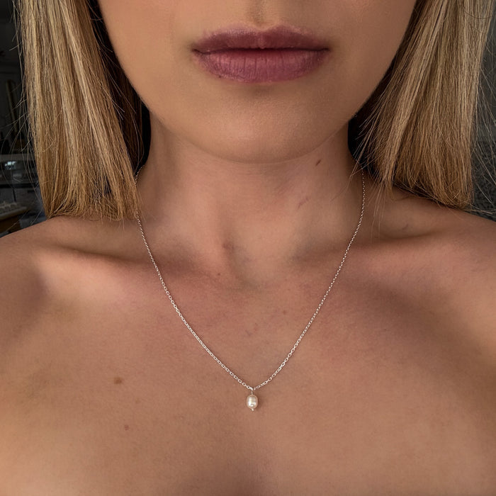 “Dainty freshwater pearl pendant in sterling silver designed in Broome Western Australia”