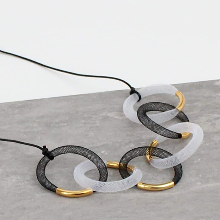 Gold Accented Mesh Statement Necklace - Sylca Designs - Chunky Jewelry