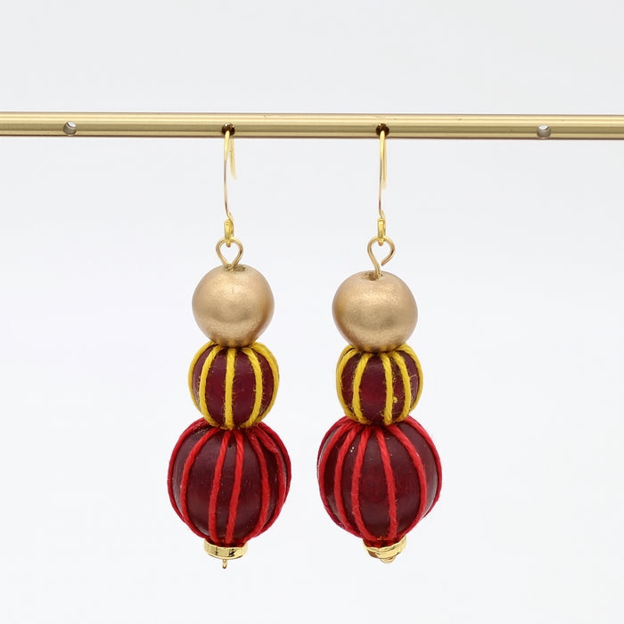 Gold and Maroon Art Deco Earrings