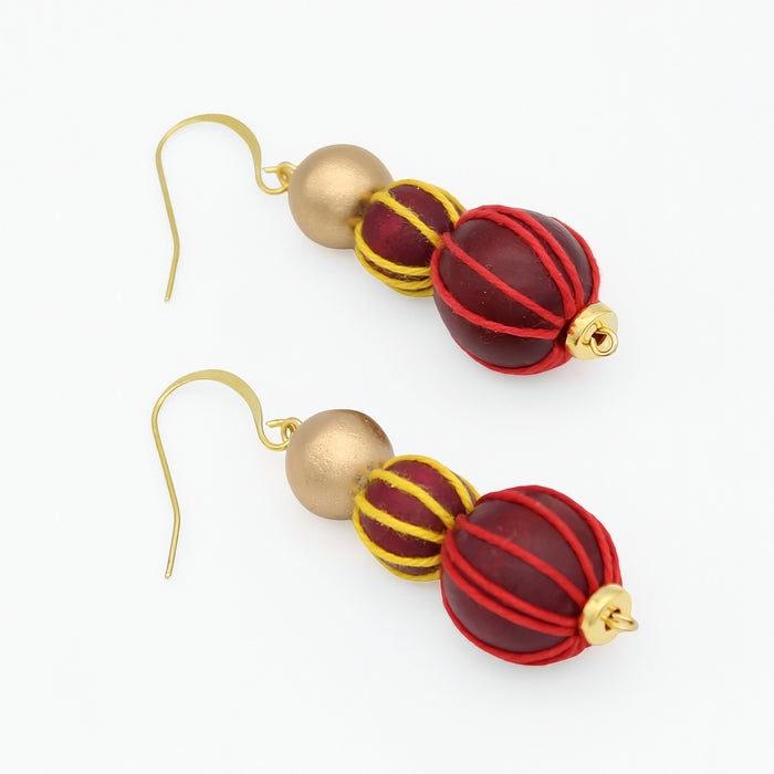 Gold and Maroon Art Deco Earrings