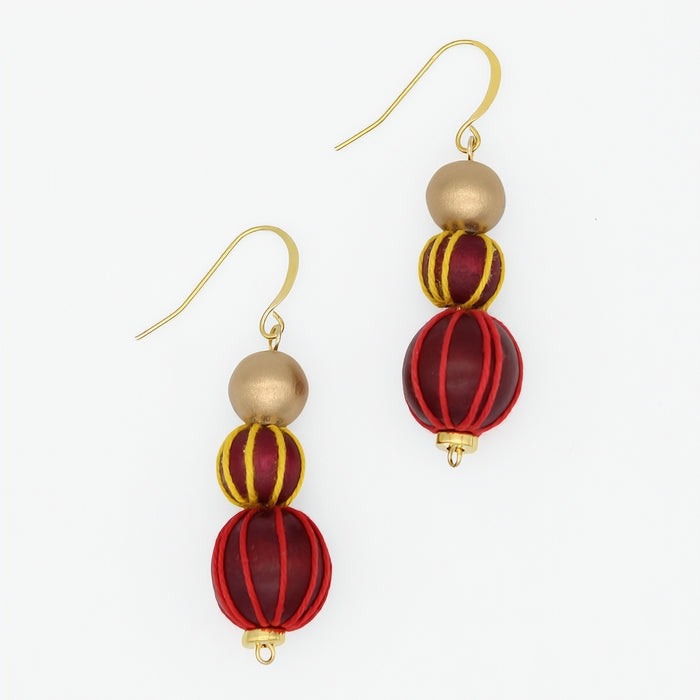 Gold and Maroon Art Deco Earrings