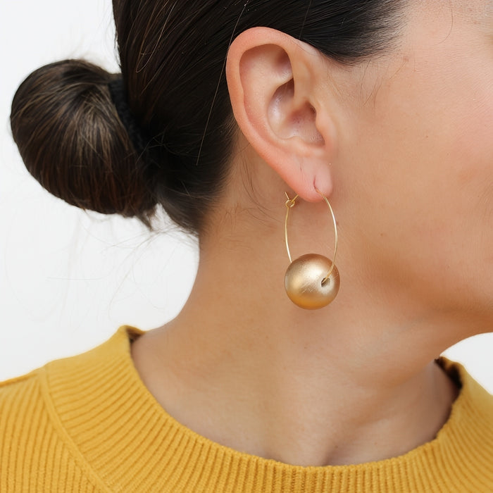 Gold Ball Hoop Dangle Earring - Sylca Designs - Chunky Jewelry
