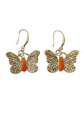 Gold Butterfly with Red Agate Stone Dangle Earrings PE032