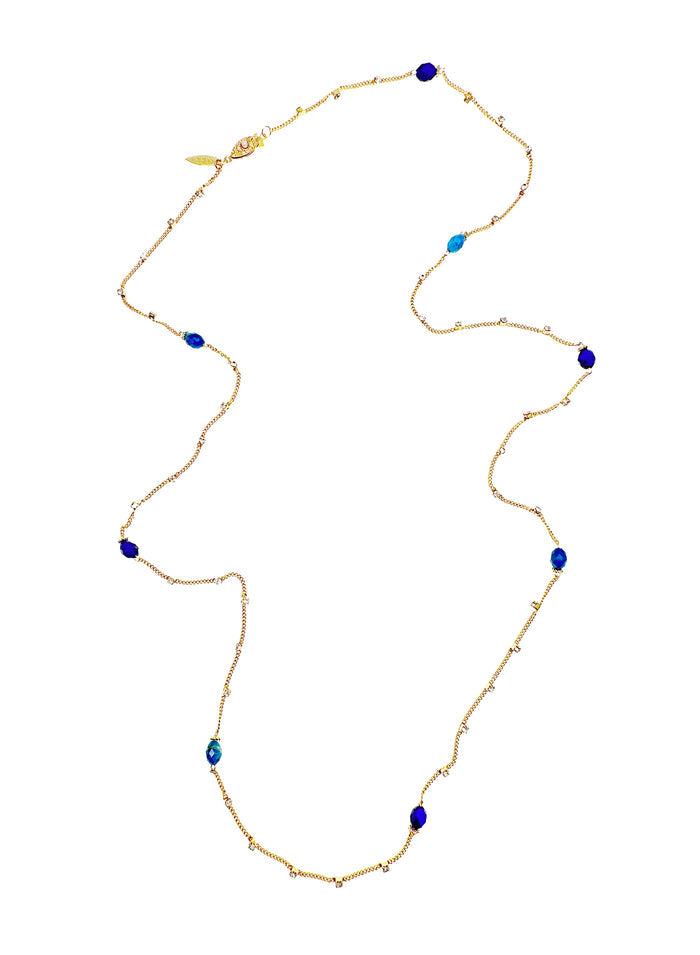 Gold Chain with Blue Gemstone Long Necklace LN032 - FARRA