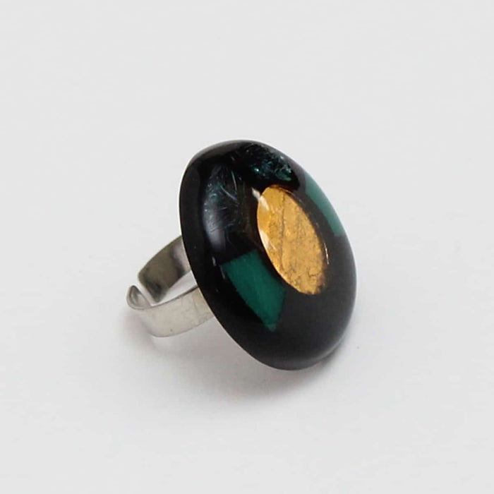 Gold & Green Statement Ring by Sylca - Sylca Designs - Chunky Jewelry