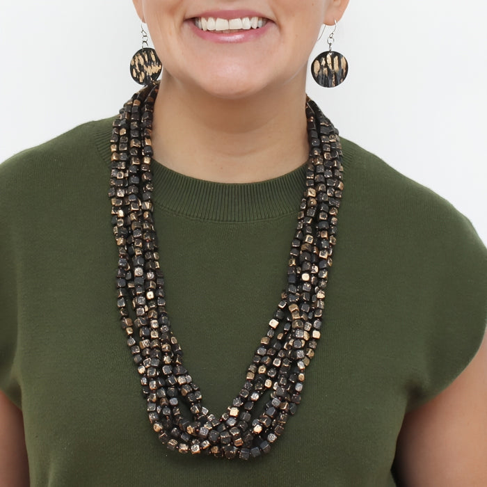 Gold Multi Strand Beaded Lacey Necklace