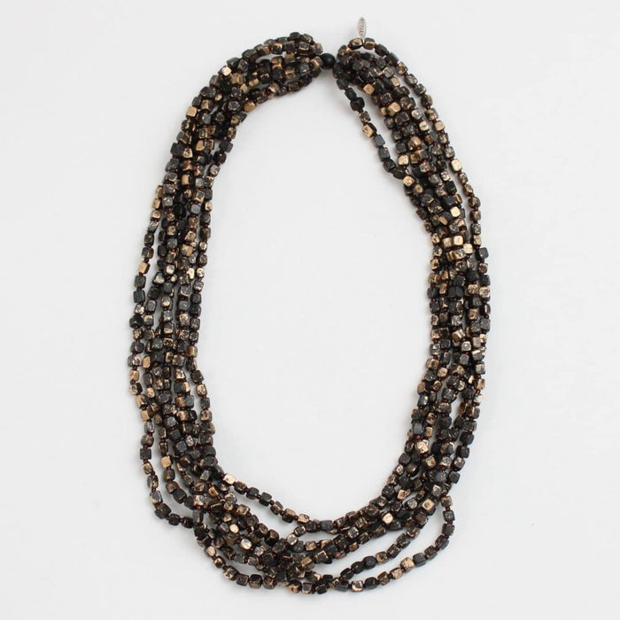Gold Multi Strand Beaded Lacey Necklace - Sylca Designs - Chunky Jewelry