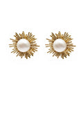 Gold-Tone Freshwater Pearl Sunburst Statement Stud Earrings SE025