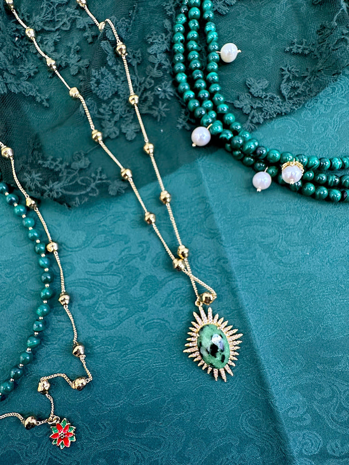 Golden Chain With Zoisite Pendant Necklace KN025 - FARRA