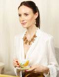 Golden Corals With Pearls Rhinestone Statement Necklace FN001 - FARRA