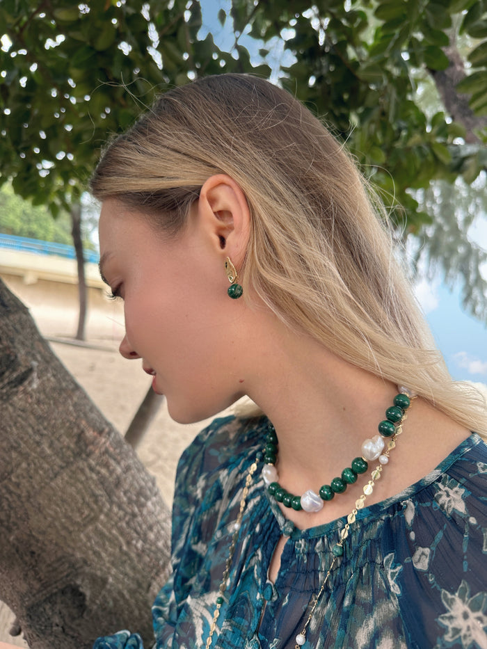 Gorgeous Baroque Pearls with Green Malachite Necklace LN045 - FARRA