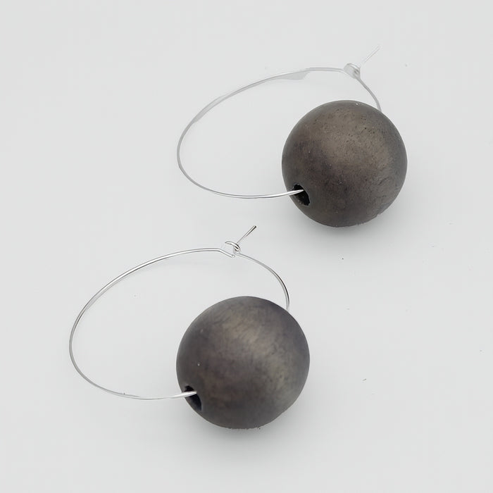 Gray Ball Hoop Dangle Earring - Sylca Designs - Chunky Jewelry